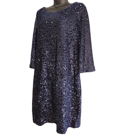 Chico's sequined velvet dress bell sleeves midnight blue size 4 Chico's 0 NWT - Picture 2 of 7